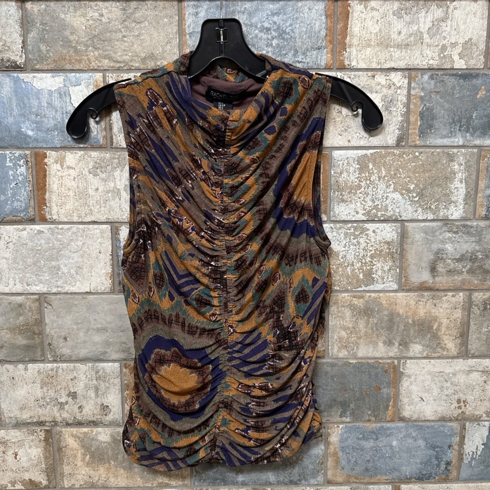 Rachel Zoe Multicolor Ruched Sleeveless Camisole in Brown & Navy